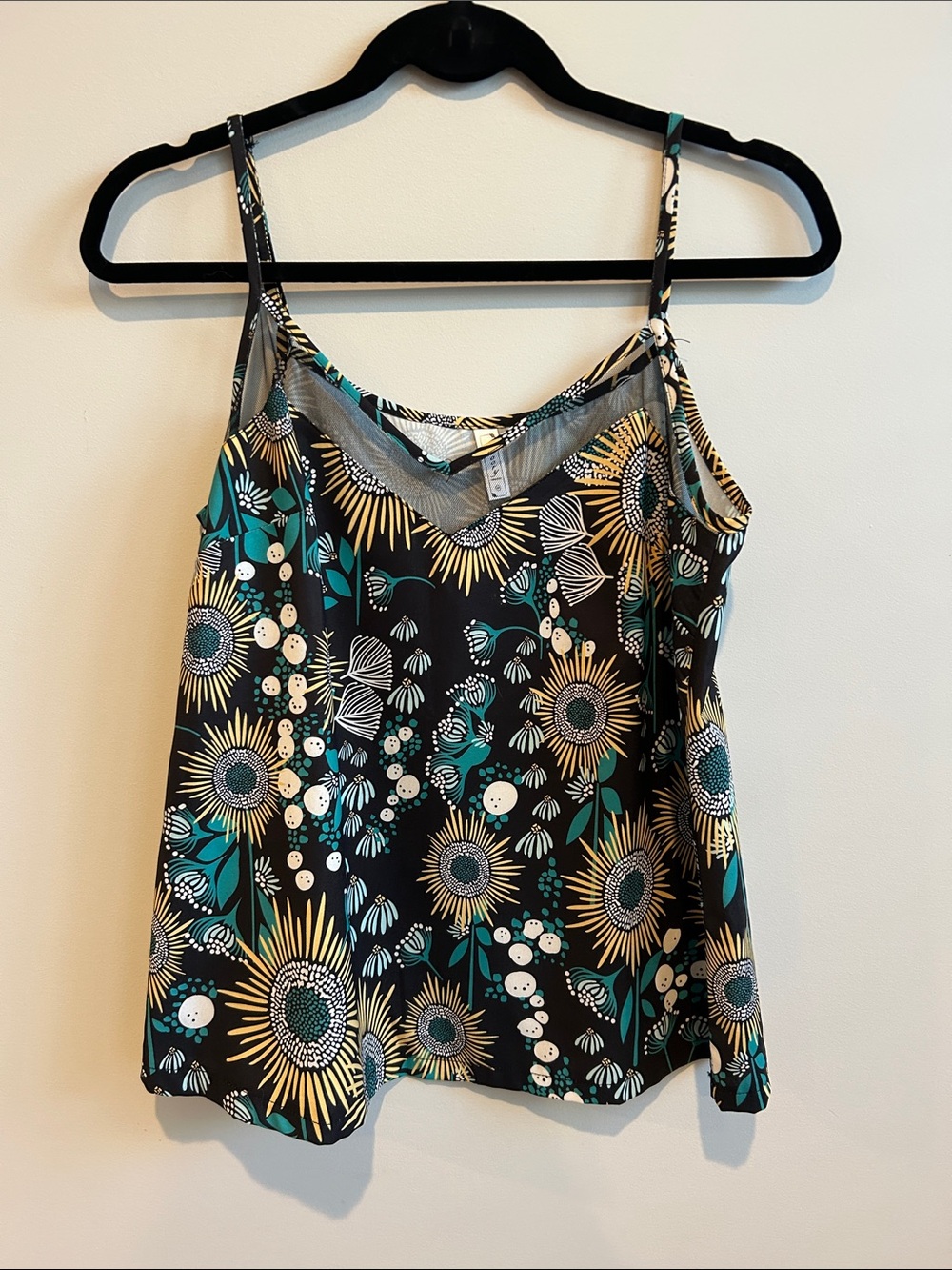 Floral Sunburst Sleeveless Cami Tank Top - Black/Green/Yellow